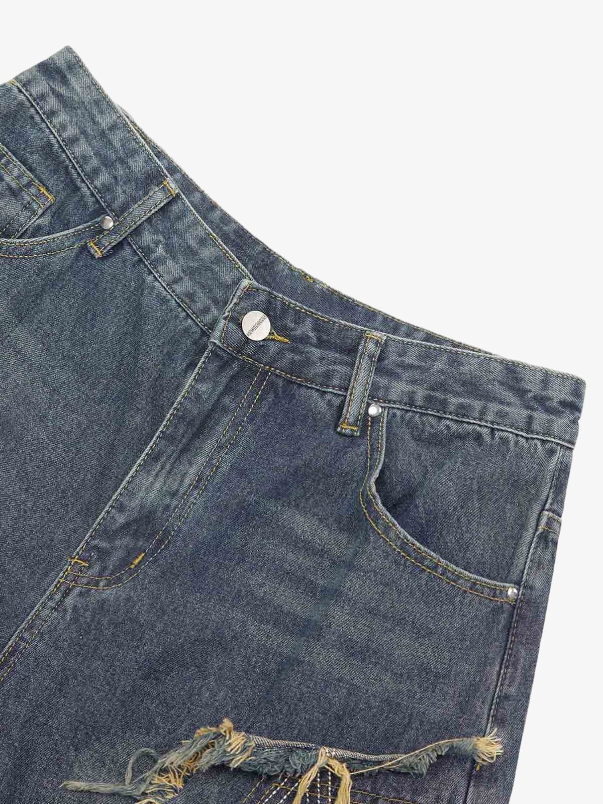 Thesupermade Retro Stitching Diamonds Embroidery Shorts 