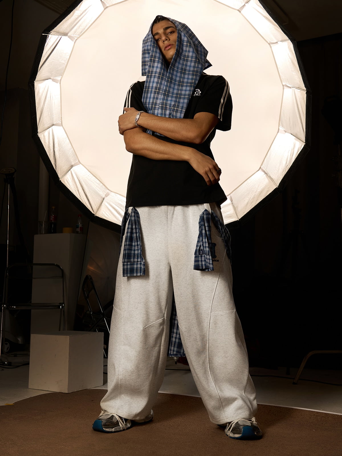 Plaid Belt Barrel Pants 