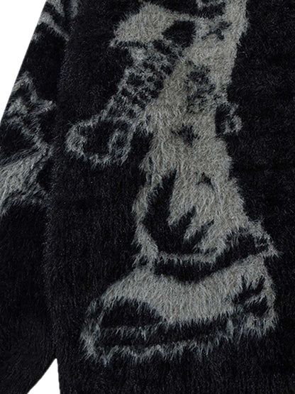 Thesupermade Graffiti Faux Mink Fur Zip Up Sweater 