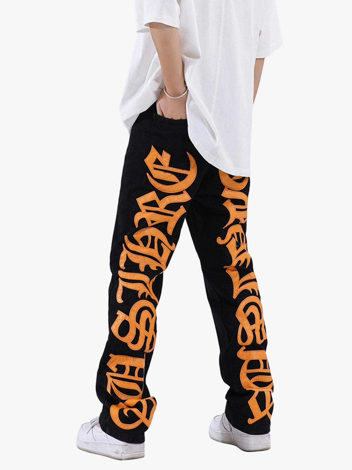 Thesupermade Burning Text Embroidered Letters Jeans -1478 
