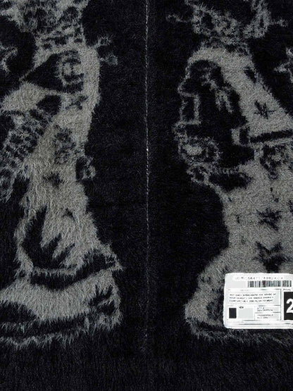 Thesupermade Graffiti Faux Mink Fur Zip Up Sweater 