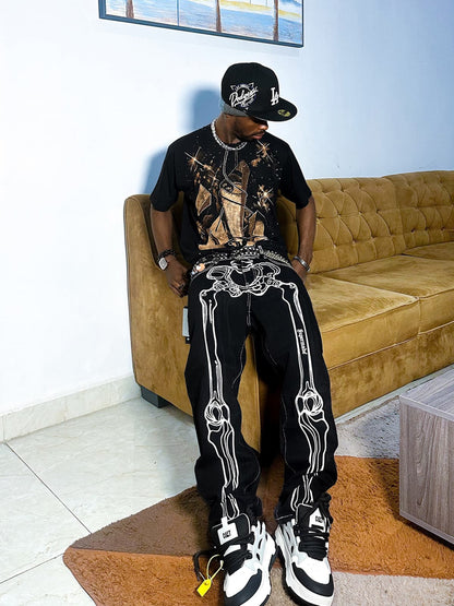 Thesupermade Hip Hop Bones Embroidered Jeans - 1859 