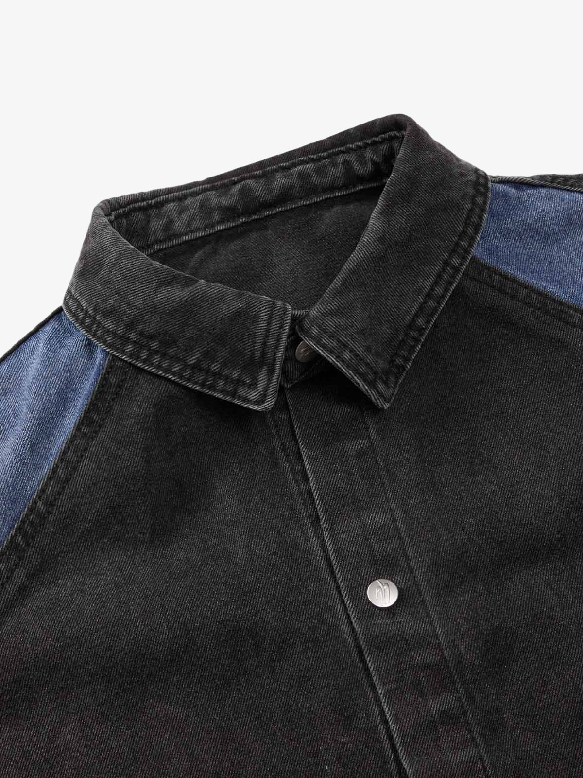Deconstructed Patchwork Short-Sleeve Cropped Denim Set 