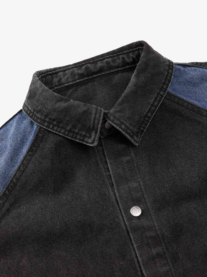 Deconstructed Patchwork Short-Sleeve Cropped Denim Set 