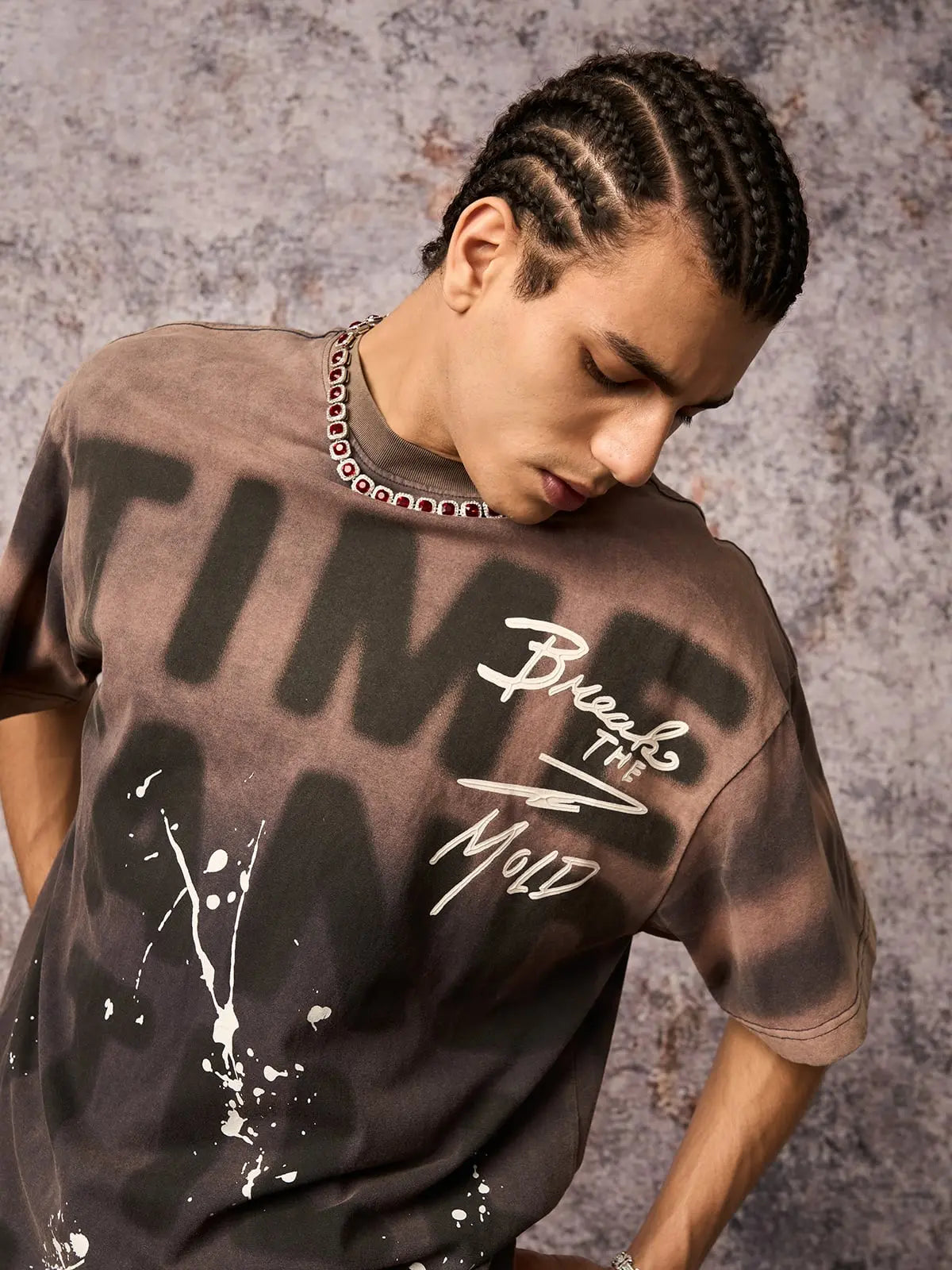 Ink Splash Letter Print T-Shirt - 2414 