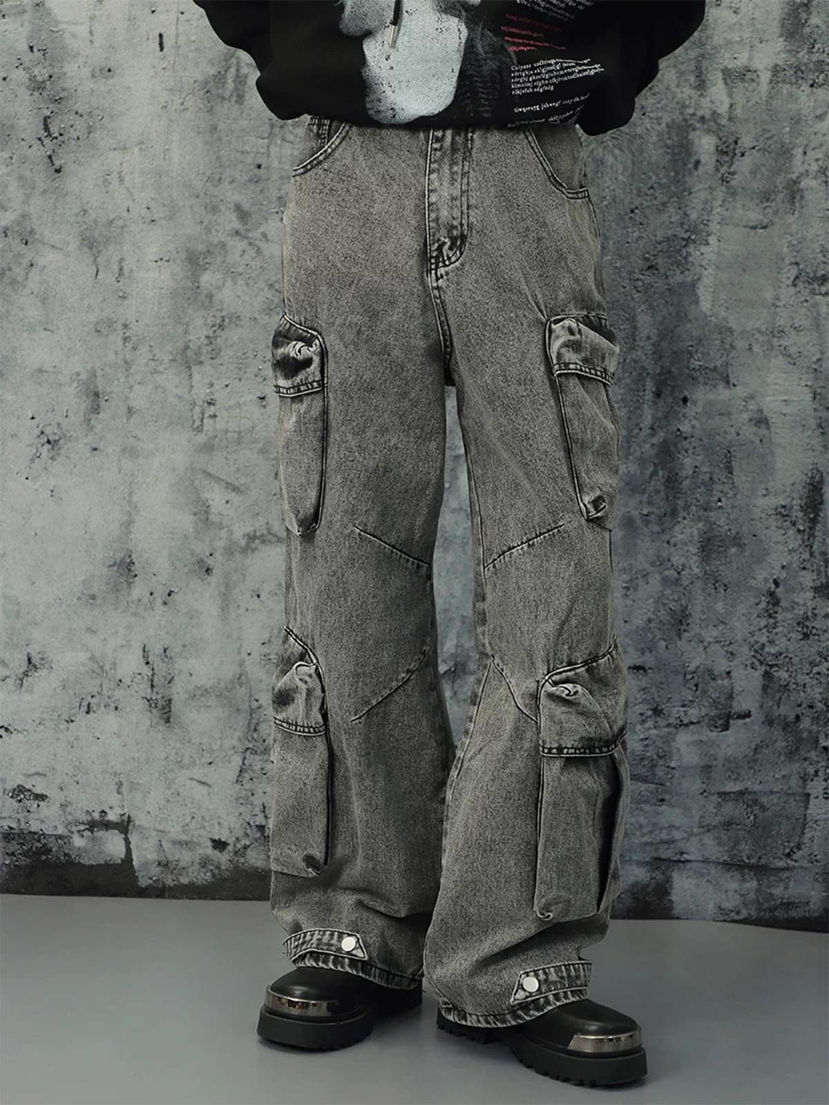 Thesupermade Washed Multi-pocket Cargo Jeans 
