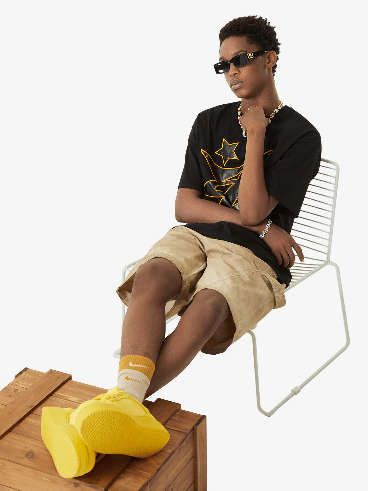 Thesupermade Leather Studded Creative Star Street Rap T-shirt 