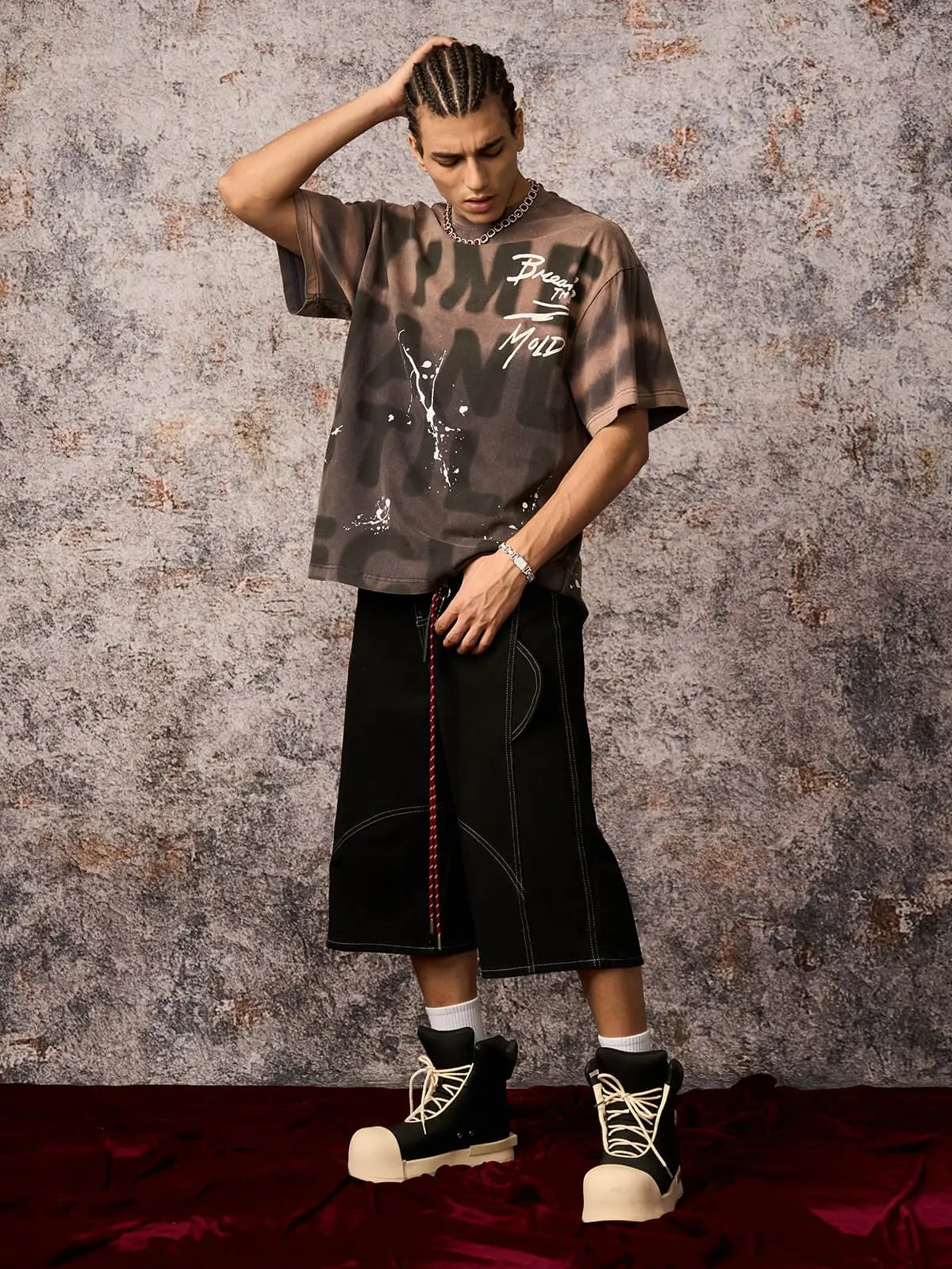 Ink Splash Letter Print T-Shirt - 2414 