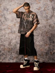 Ink Splash Letter Print T-Shirt - 2414 