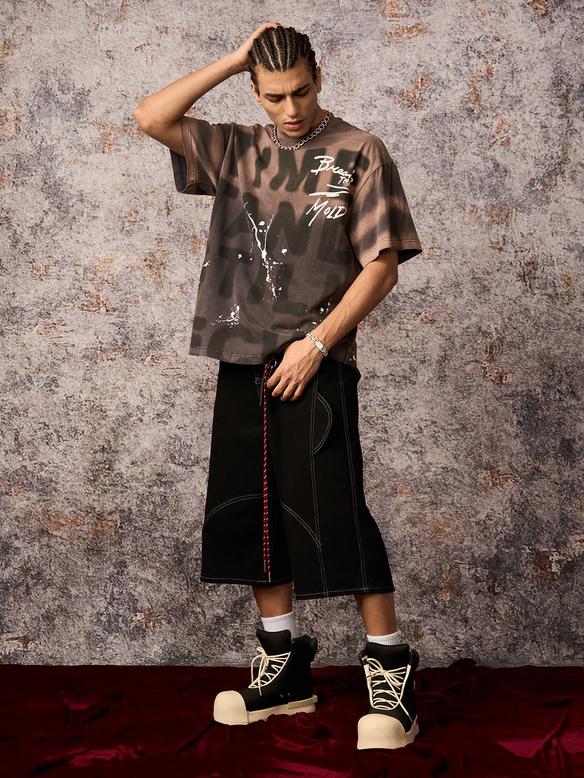 Ink Splash Letter Print T-shirt - 2414 