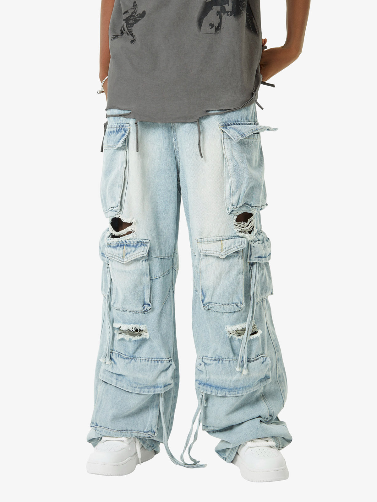 Thesupermade Washed Multi-pocket Work Cargo Jeans - 1830 
