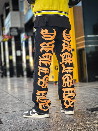 Thesupermade Burning Text Embroidered Letters Jeans -1478 