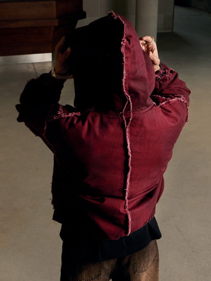 Thesupermade Washed Distressed Fur Hooded Jacket 