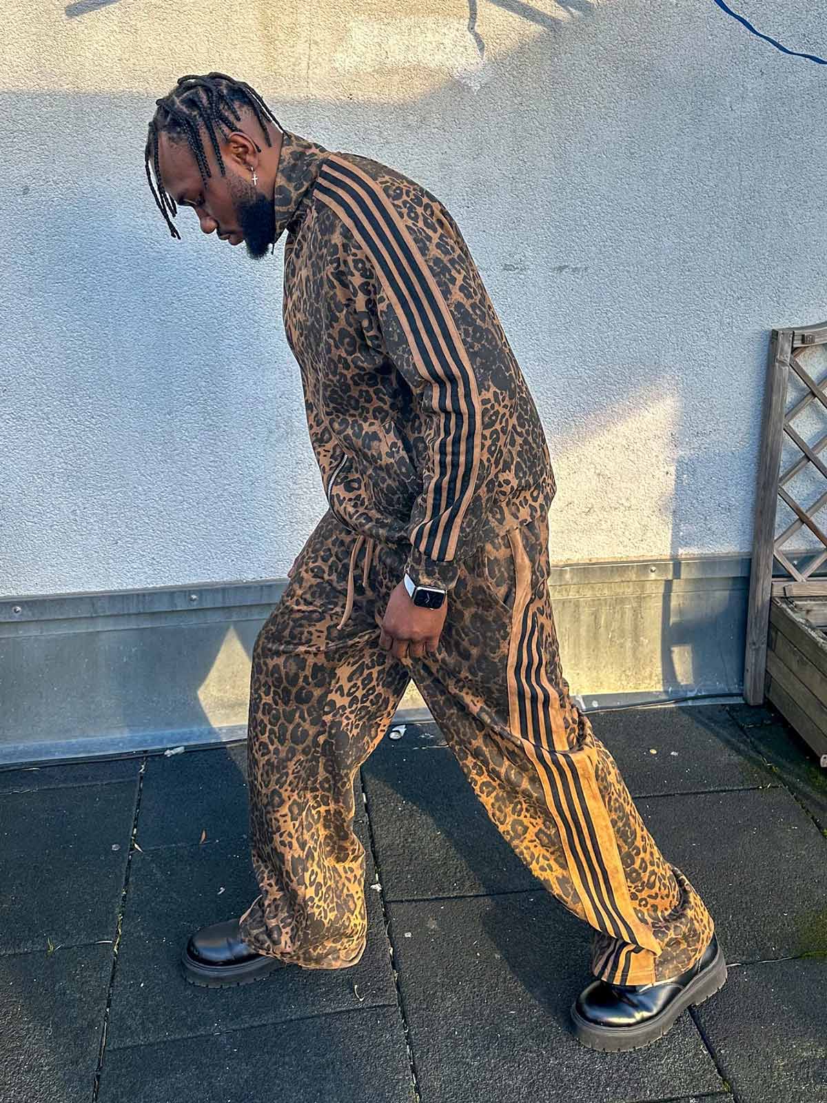 French Terry Cheetah Print Suede Tracksuit - 2277 