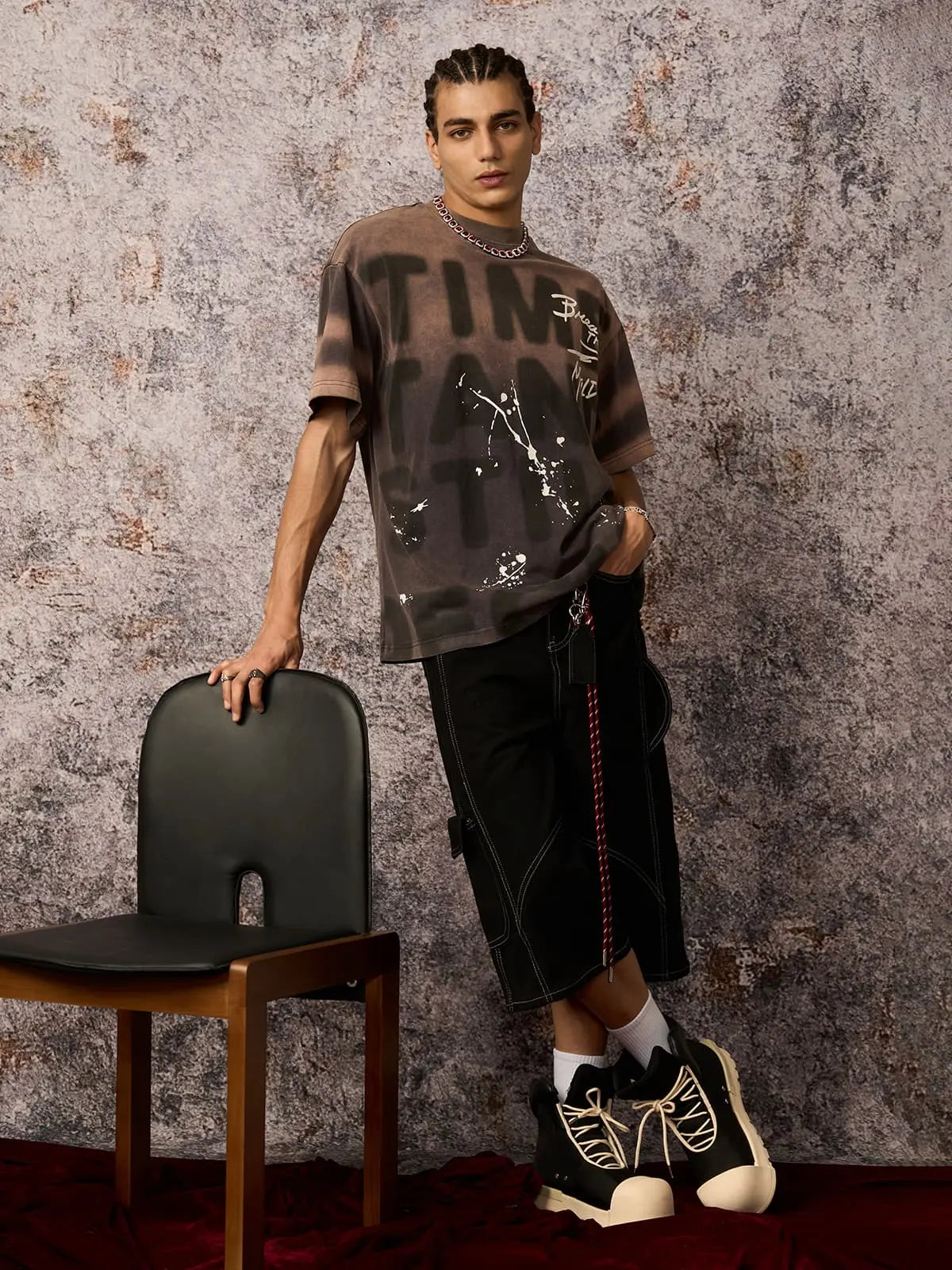 Ink Splash Letter Print T-Shirt - 2414 
