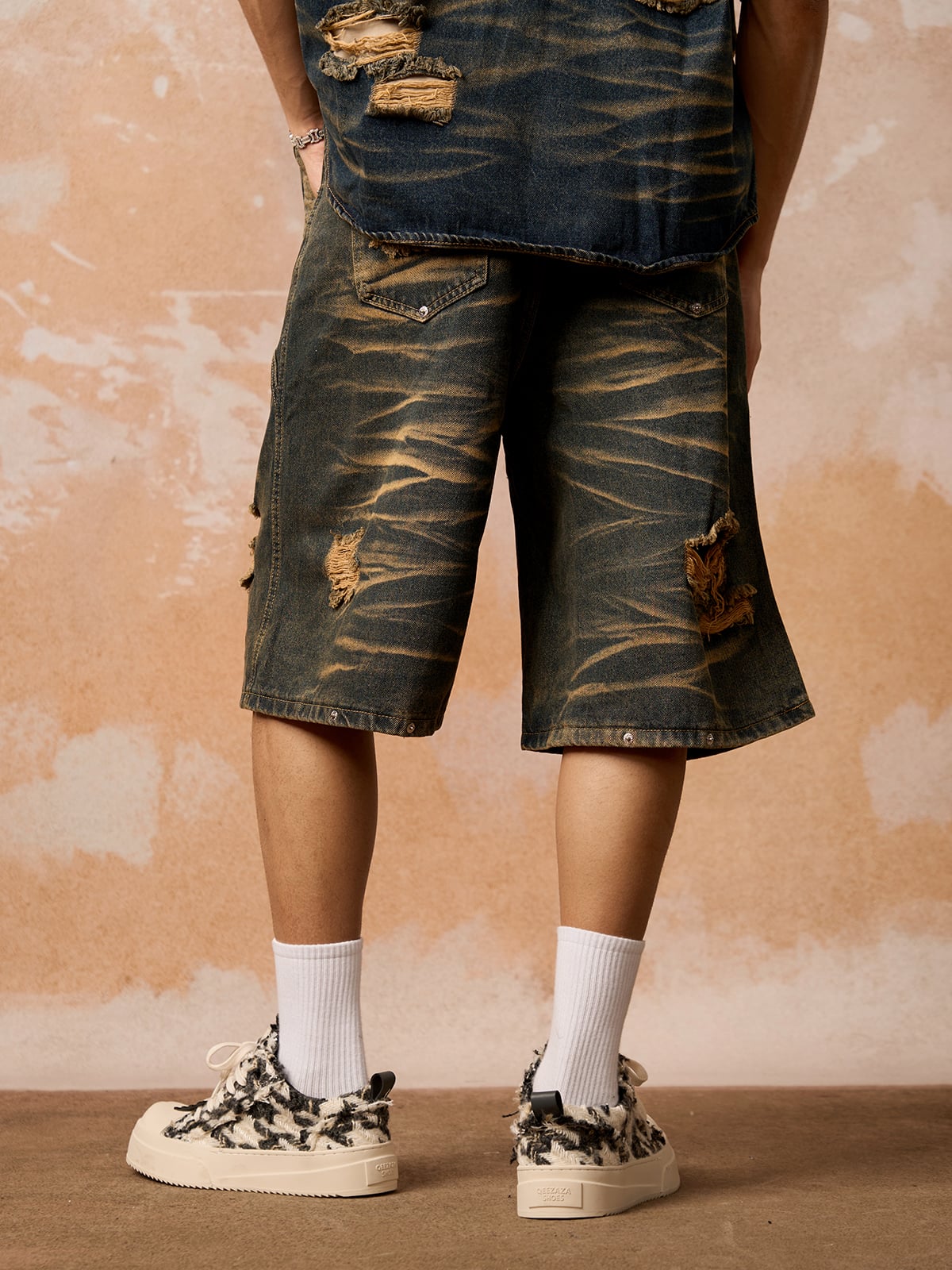 Distressed Washed Distressed Denim Set 