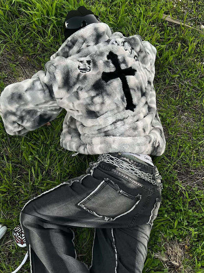 Heavy-Duty Faux Lambswool Tie-Dye Urban Jacket - 1558 