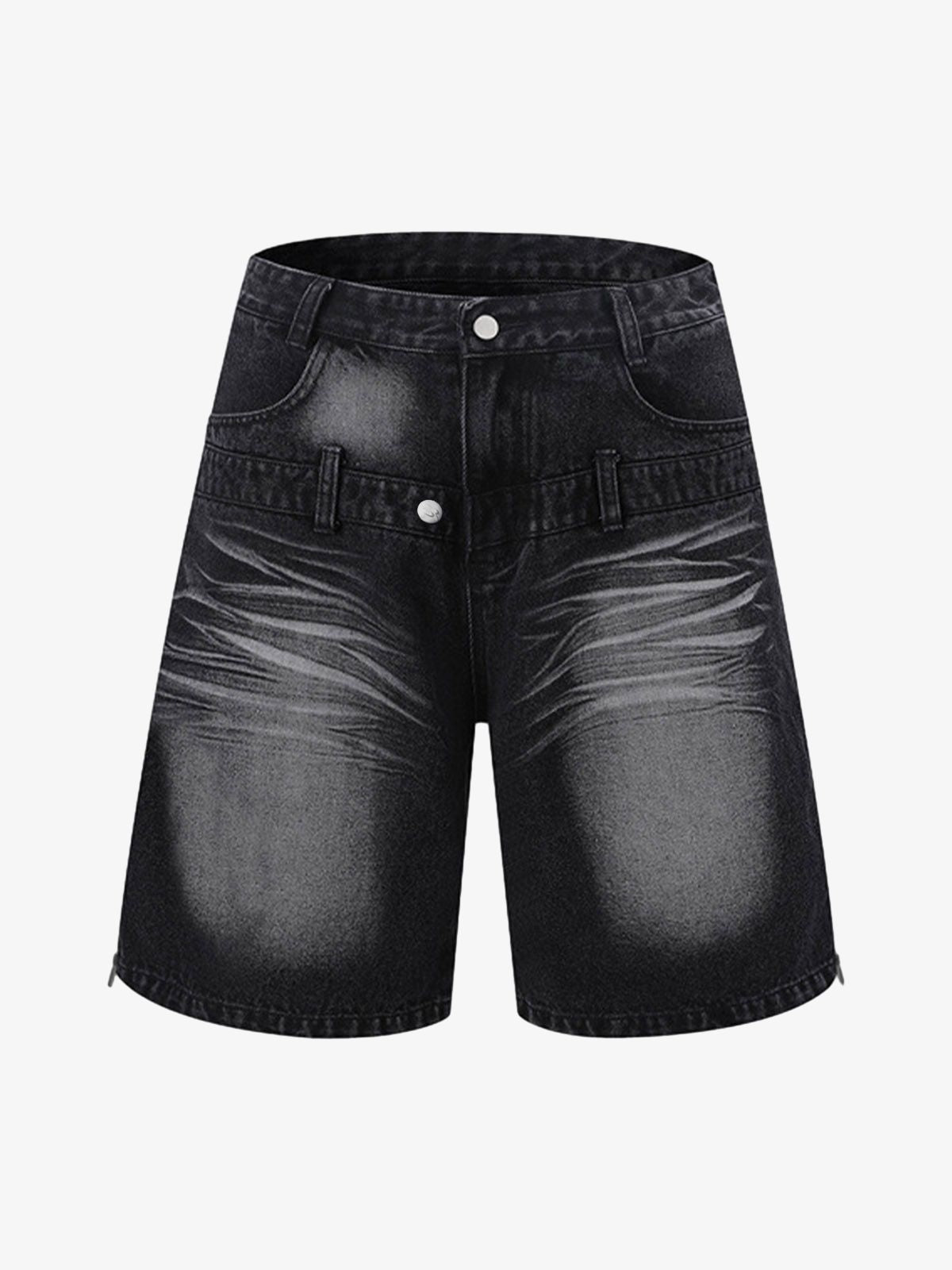 Distressed Washed Workwear Denim Shirt And Jorts Set 