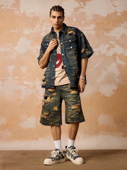 Distressed Washed Distressed Denim Set 