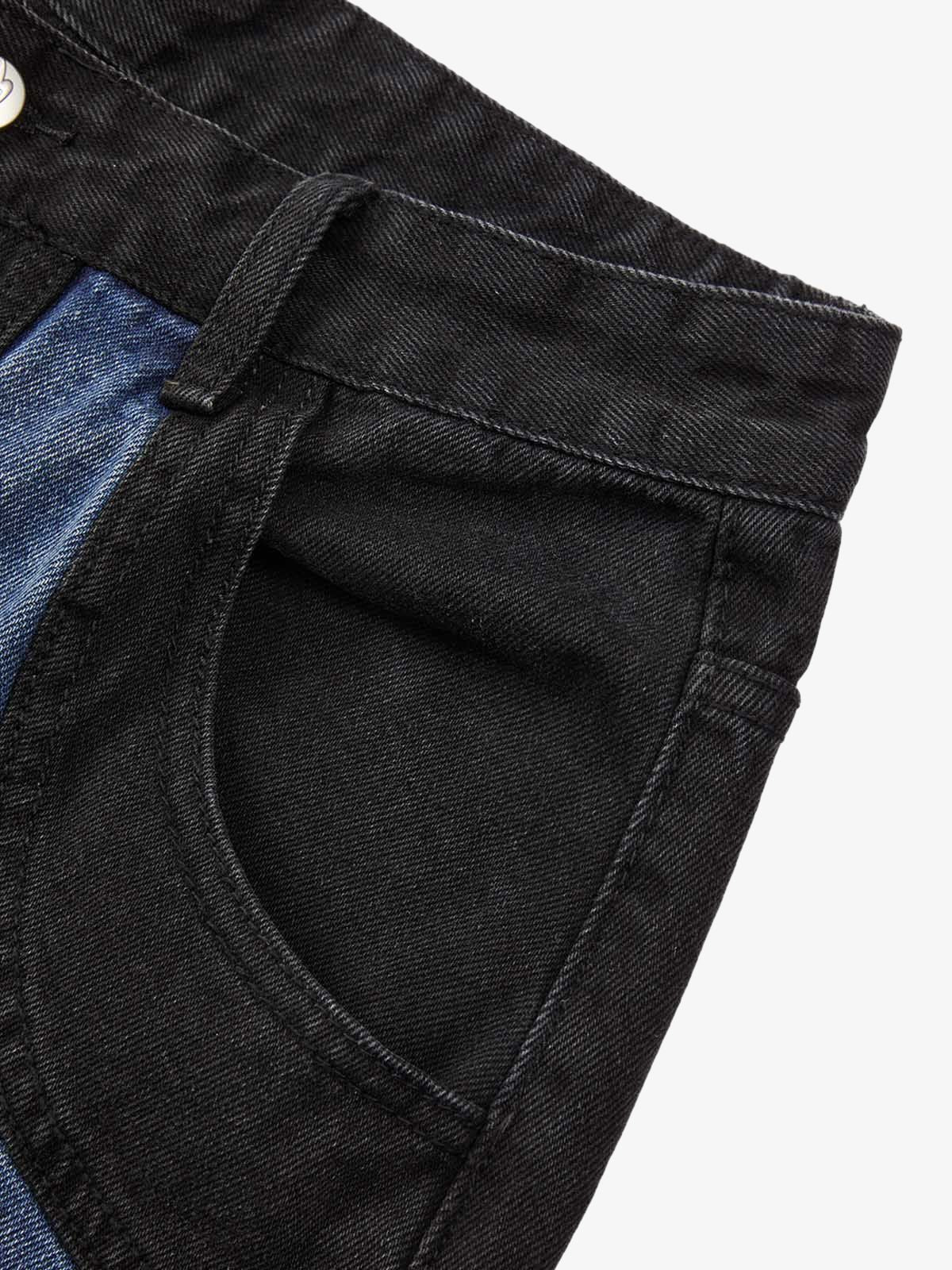 Deconstructed Patchwork Short-Sleeve Cropped Denim Set 