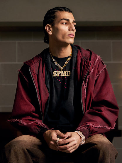 Thesupermade Washed Distressed Fur Hooded Jacket 