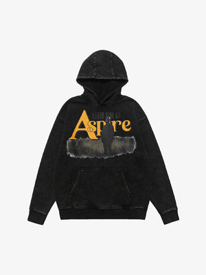 Heavy Washed Letter Portrait Print Fleece Hoodie 