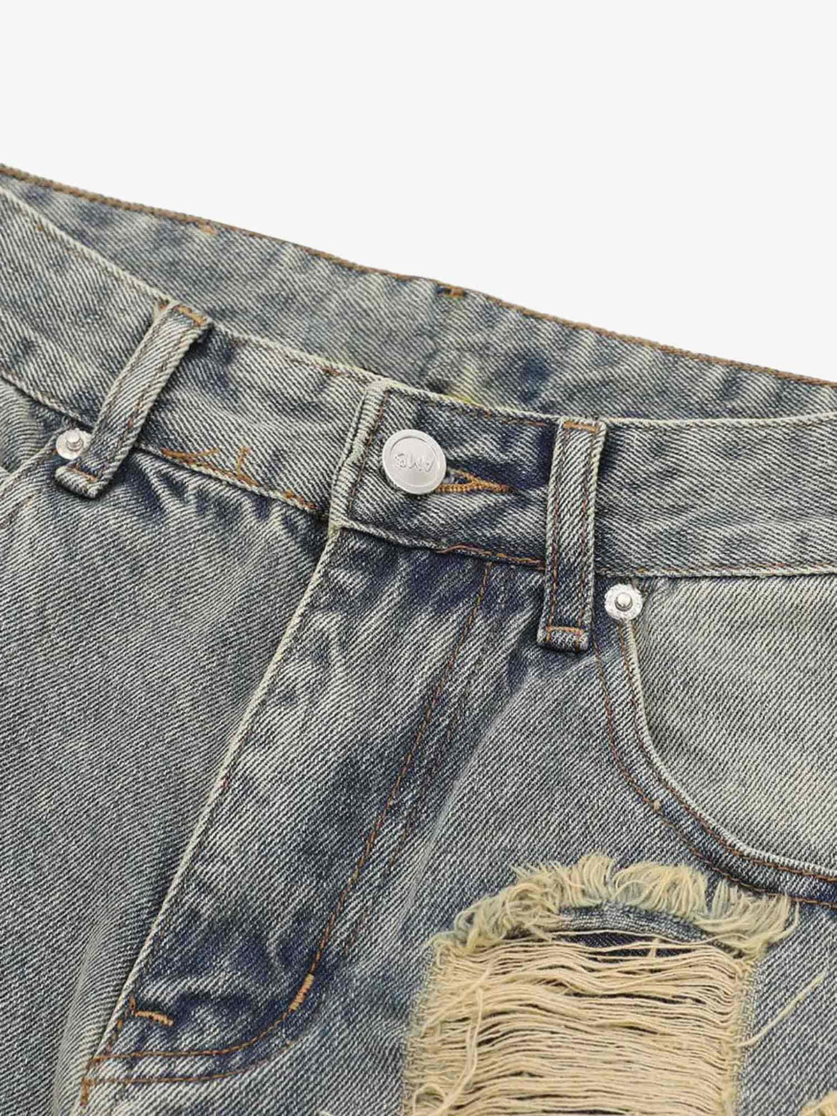 High Street Washed And Torn Work Pockets Denim Pants- 1646 