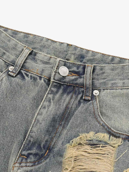 High Street Washed And Torn Work Pockets Denim Pants- 1646 