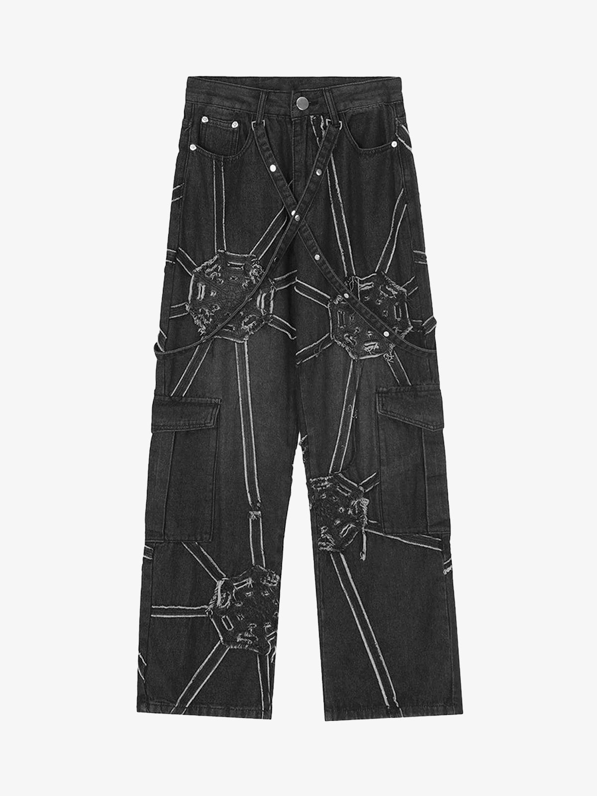 Thesupermade High Street Hip-Hop Spider Web Denim Pants-1512 