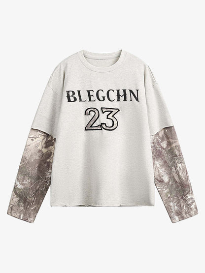 Faux Two-Piece Print Long-Sleeve T-shirt 