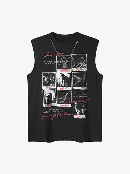 Graphic Rock Singer Print Metal Tag Vest 