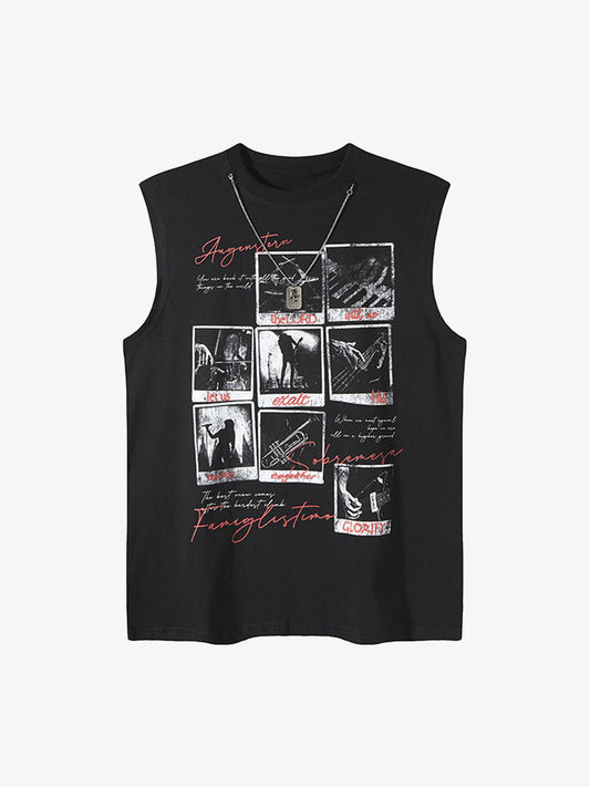 Graphic Rock Singer Print Metal Tag Vest 