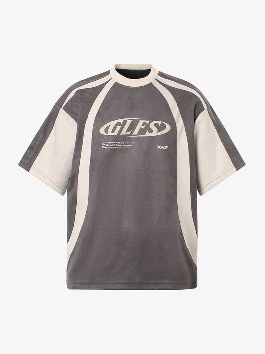 Deconstructed Contrast Color Stitching Printed T-shirt 