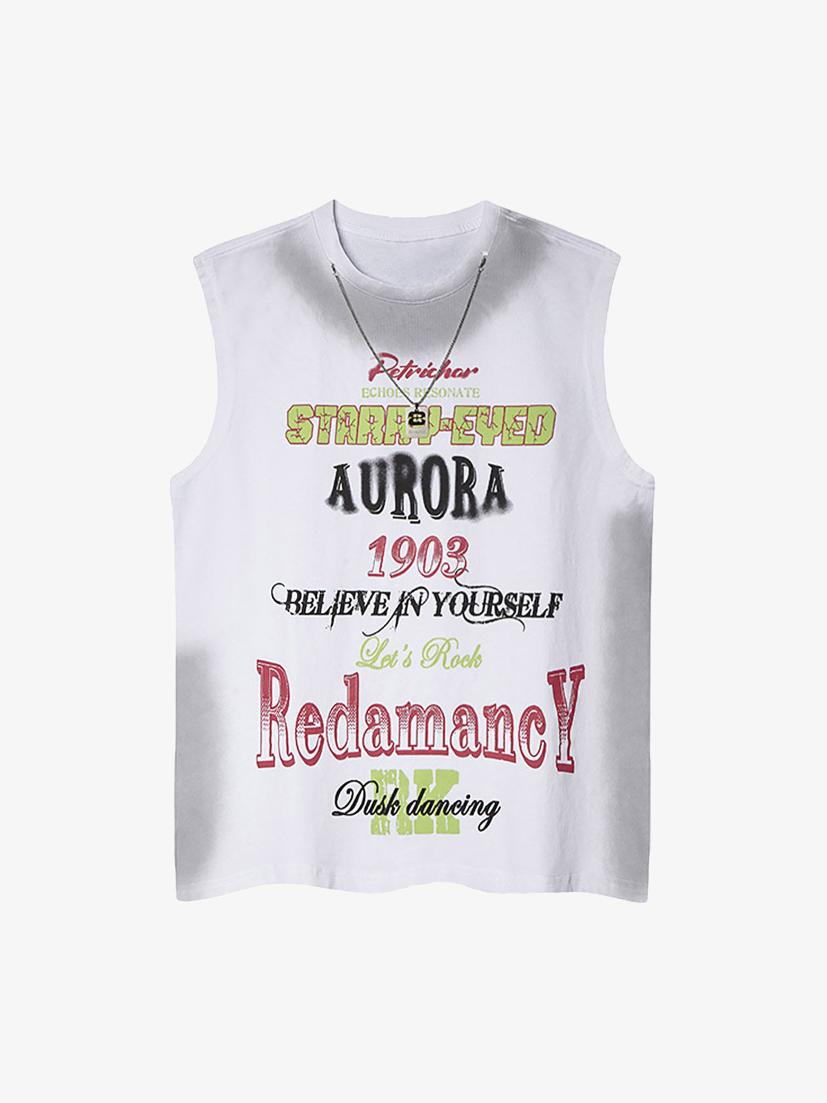 Spray- Painted Letter Print Necklace Vest 