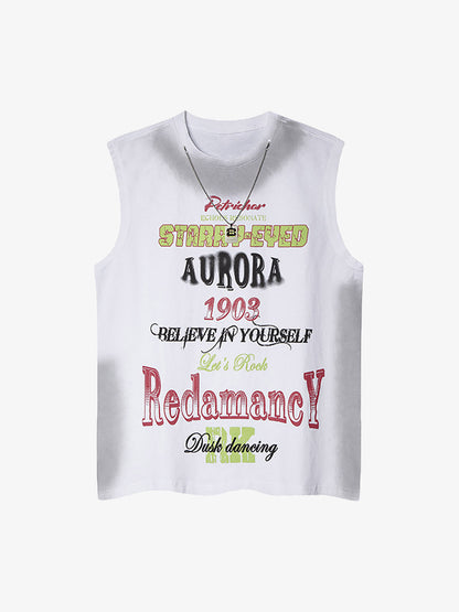 Spray- Painted Letter Print Necklace Vest 