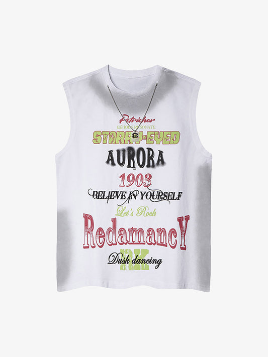 Spray- Painted Letter Print Necklace Vest 