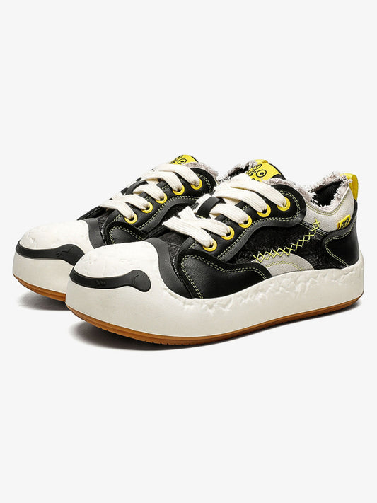 Fun Big Toe Leather Spliced Sneakers 
