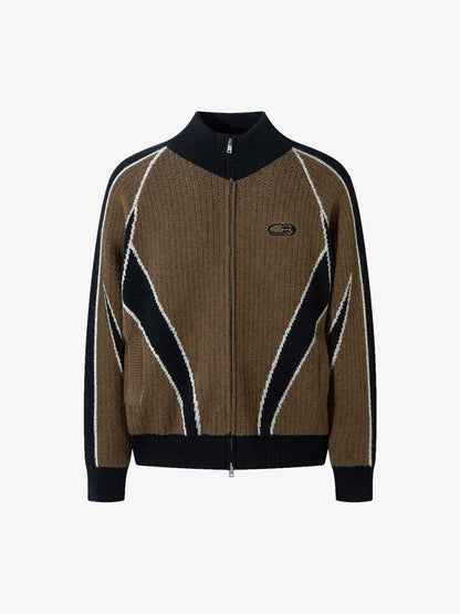 Retro Contrast Color Cardigan Knitted Sweater 