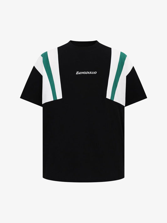 Retro Contrast Color Stitching Embroidered Letter T-shirt 