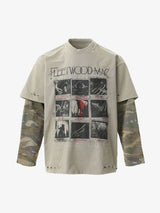 Distressed Camouflage Faux Two-Piece Graphic T-Shirt 