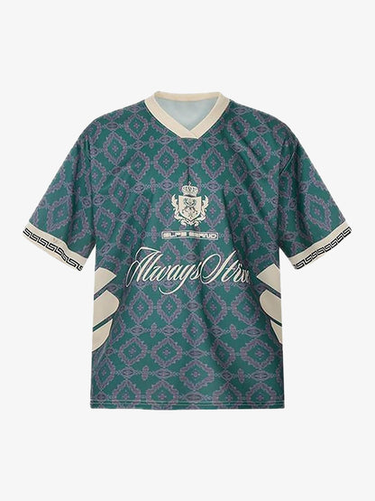Always Strive Green Patterned Jersey V-Neck T-Shirt 