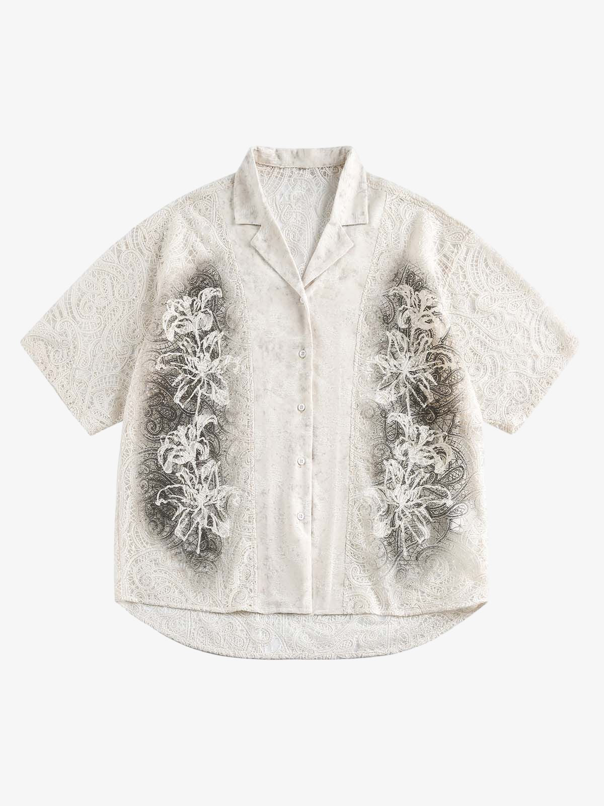 Exquisite Floral Embroidered Short-Sleeve Shirt 