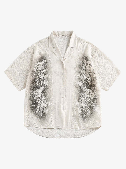 Exquisite Floral Embroidered Short-Sleeve Shirt 