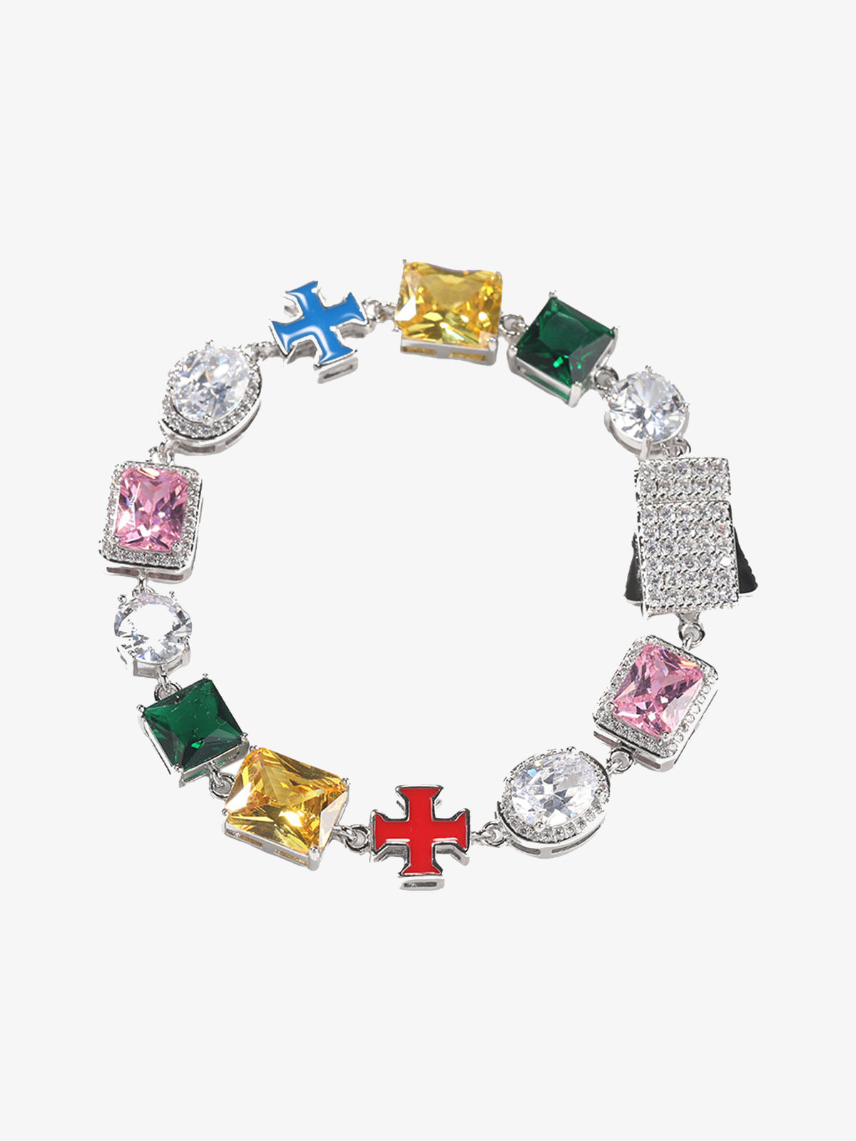 Colorful Zircon Evil Eye Cross Necklace 