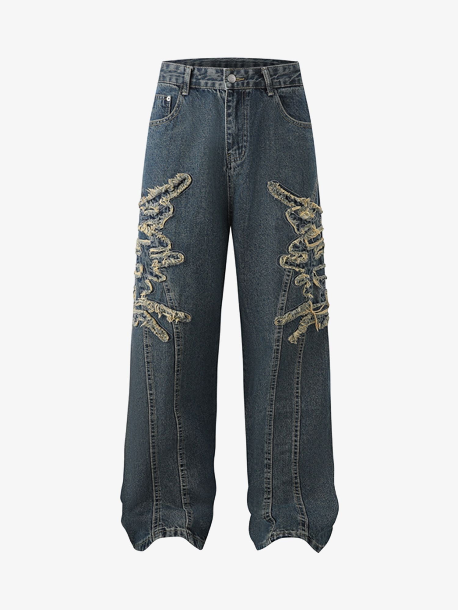 Thesupermade Raw Edge Patch Straight Jeans 
