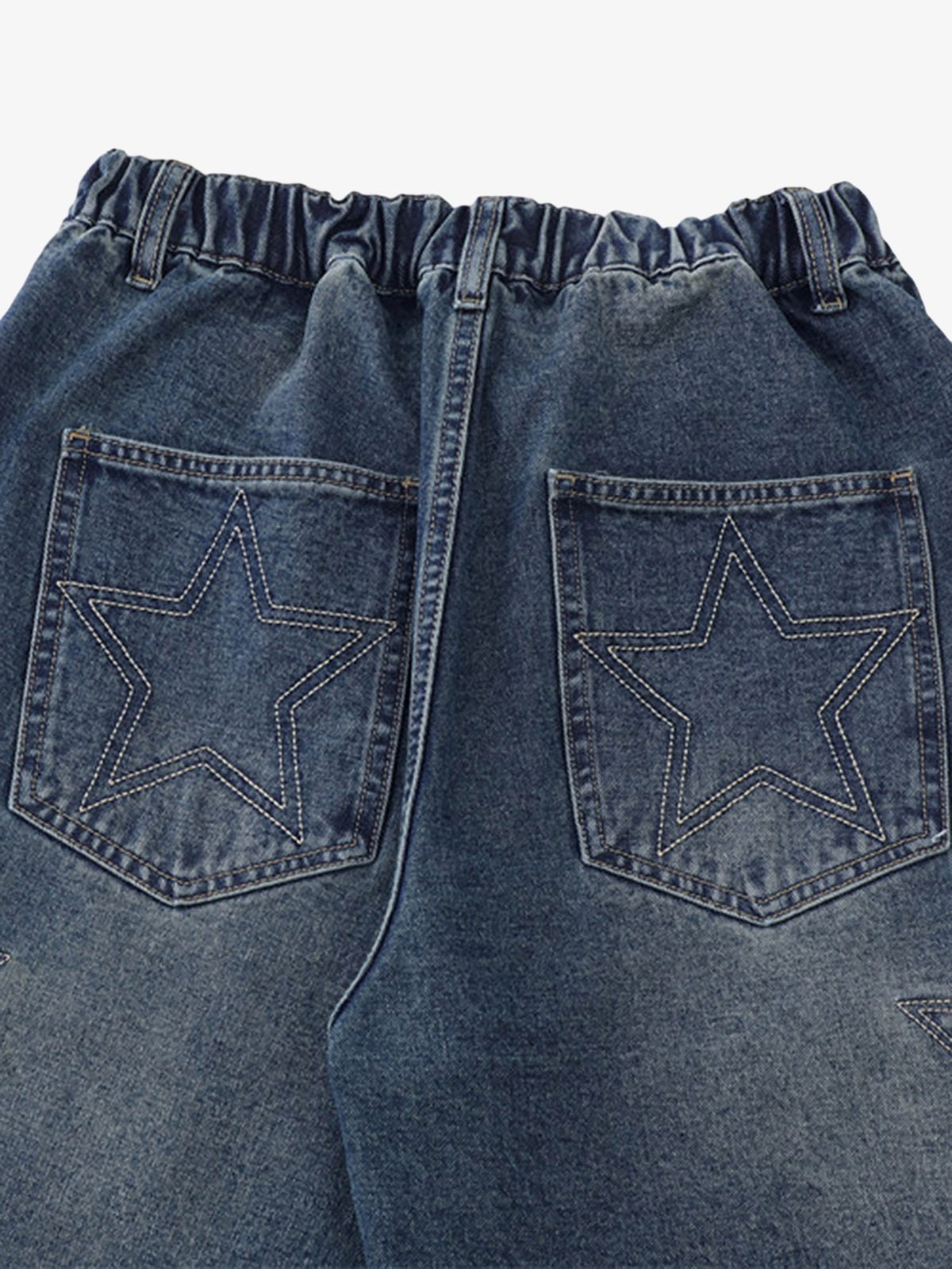 Street Patchwork Star Embroidered Denim Shorts - 2133 