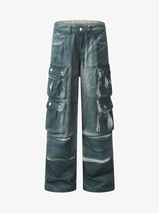 Thesupermade Gradient Dip Dye Wash Multi-Pocket Cargo Jeans - 2276 