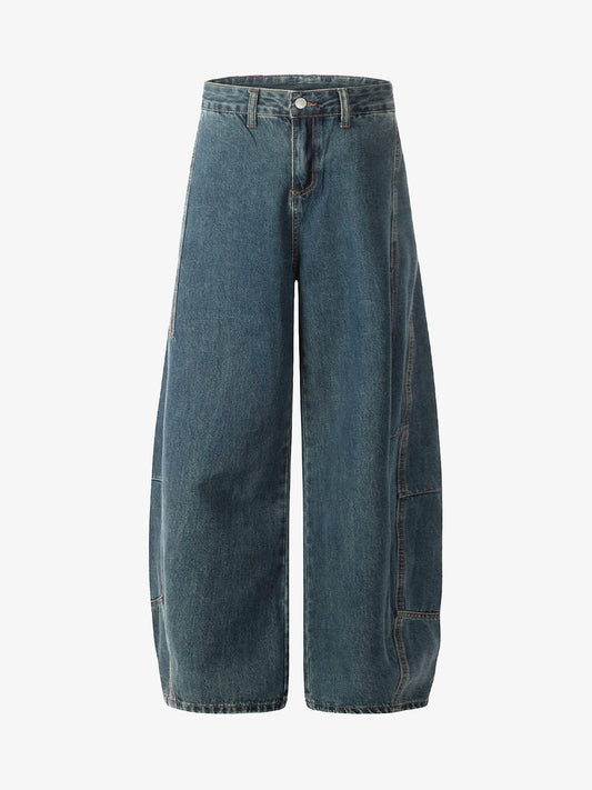 Washed Deconstructed Split Scimitar Baggy Barrel Jeans 
