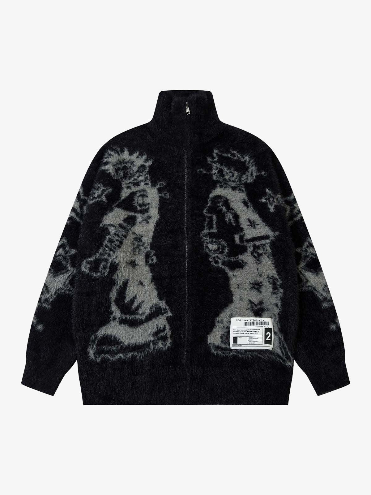 Thesupermade Graffiti Faux Mink Fur Zip Up Sweater 