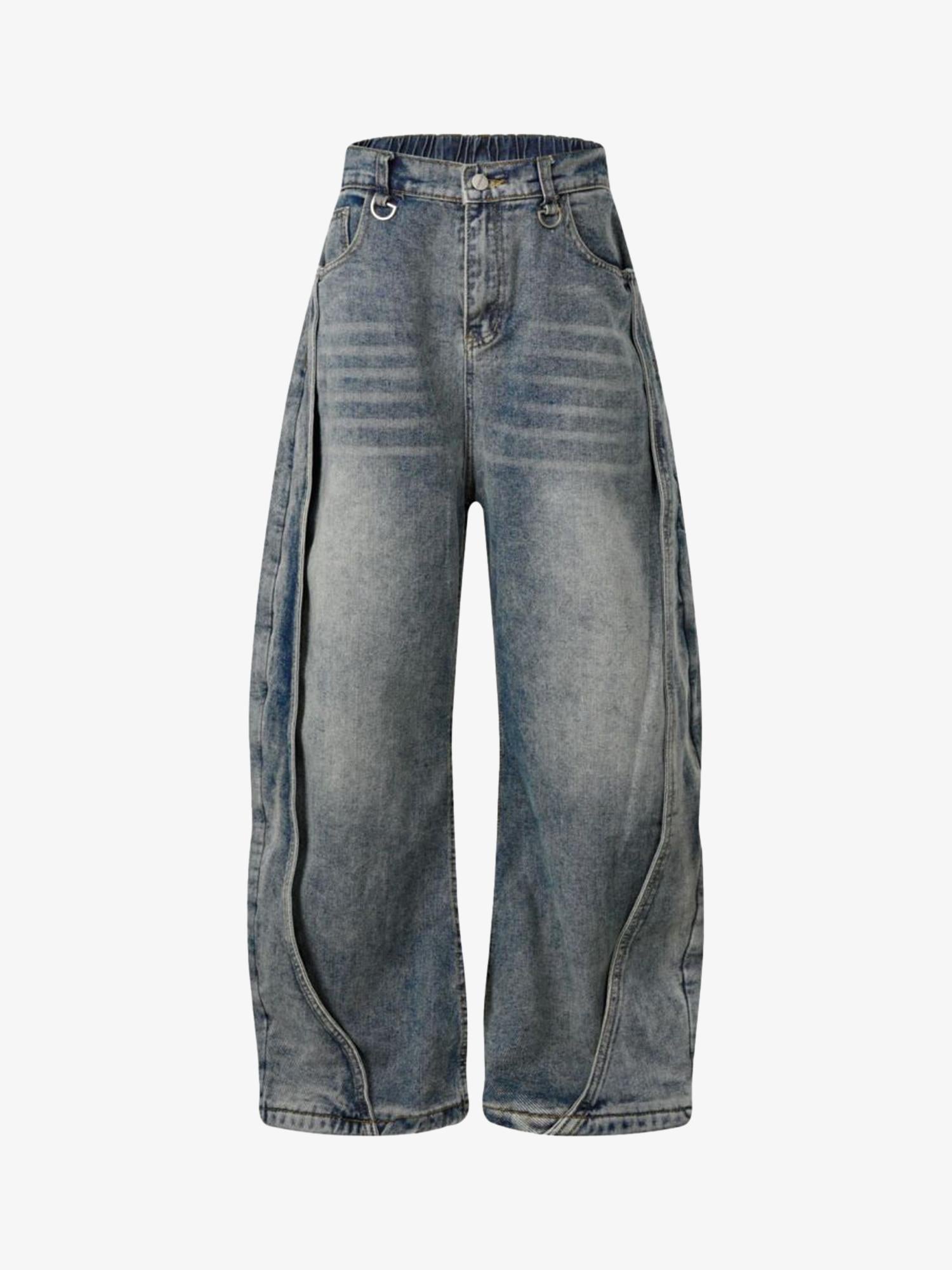 Washed Distressed Deconstructed Split Barrel Jeans - 2359 